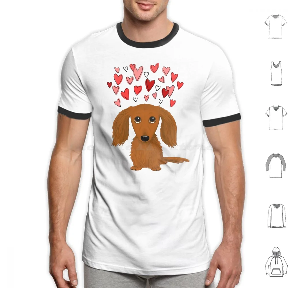 

Cute Longhaired Red Dachshund Cartoon Dog With Hearts T Shirt 6Xl Cotton Cool Tee Dachshund Dachshunds Dog Dogs Pets Animals