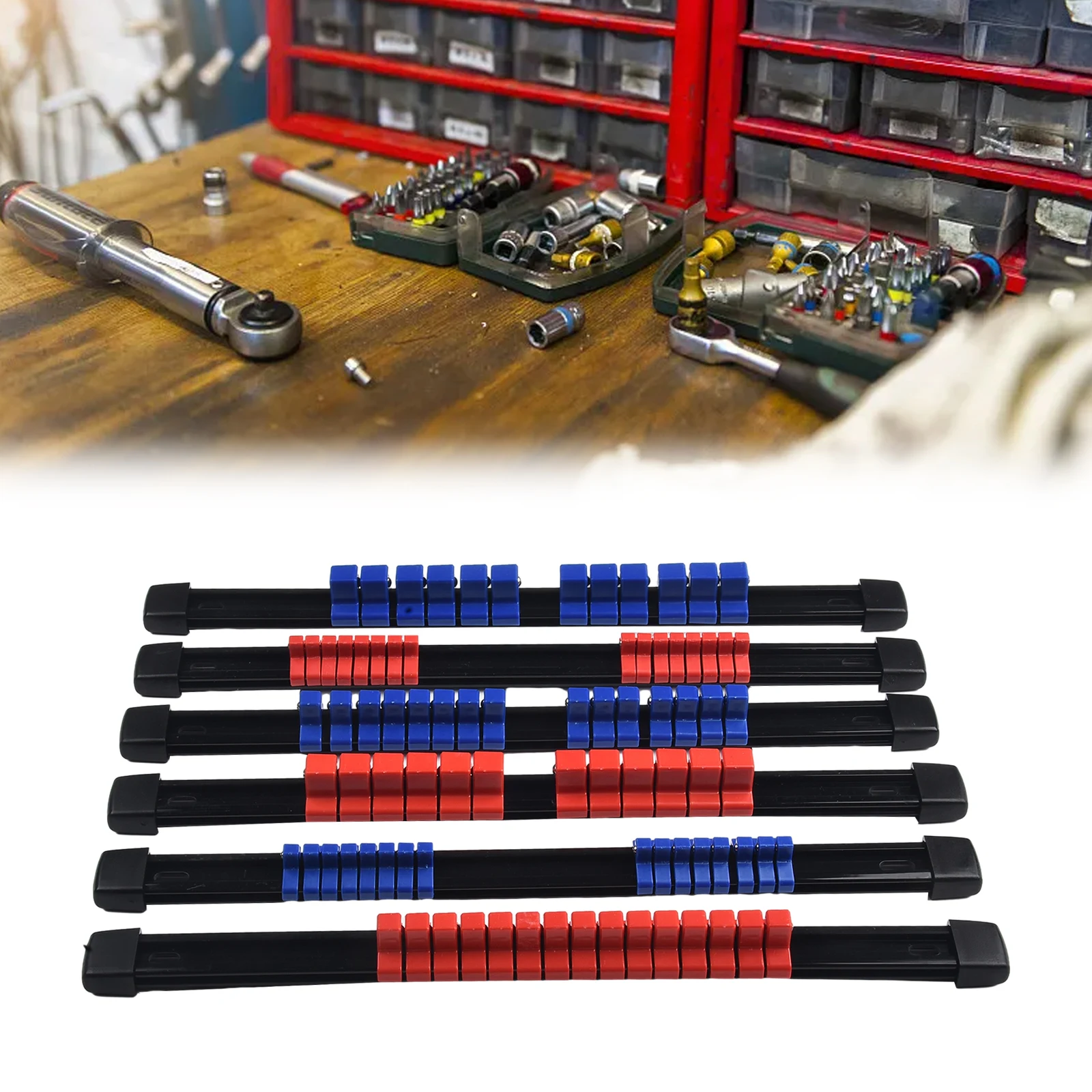 6pcs 1/4 3/8 1/2 Inch ABS Socket Organizer Clip Drive Socket Rail Holders Heavy Duty Socket Racks With Red Blue Black Clips
6pcs 1/4 3/8 1/2 Inch ABS Socket Organizer Clip Drive Socket Rail Holders Heavy Duty Socket Racks With Red Blue Black Clips