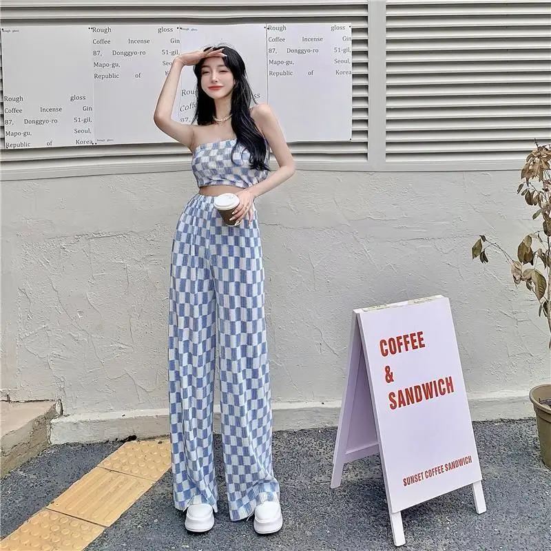 Summer New Plaid Contrast Wide Leg Pants High Waist Loose All-match Sexy Two Piece Set Trend Casual Fashion Women Clothing
Summer New Plaid Contrast Wide Leg Pants High Waist Loose All-match Sexy Two Piece Set Trend Casual Fashion Women Clothing