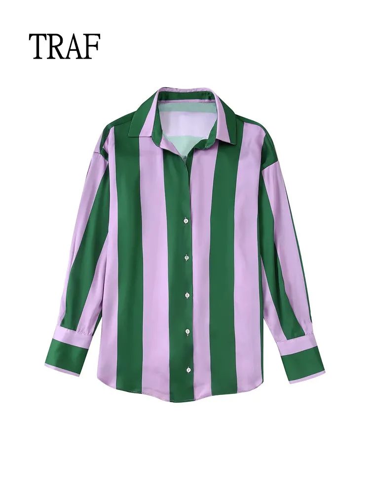 Женская однобортная рубашка в полоску, с длинным рукавом
Женская однобортная рубашка в полоску, с длинным рукавом