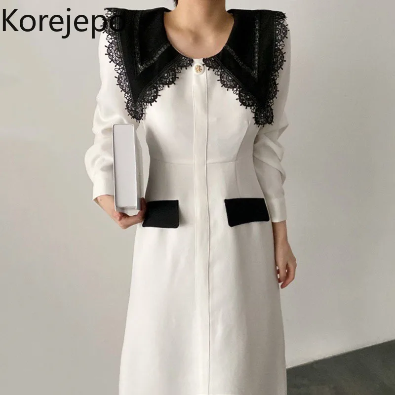 Korejepo Lace Doll Collar Dresses Women Early Spring 2022 Office Lady French Elegant Temperament Contrast Color Stitching Dress
Korejepo Lace Doll Collar Dresses Women Early Spring 2022 Office Lady French Elegant Temperament Contrast Color Stitching Dress