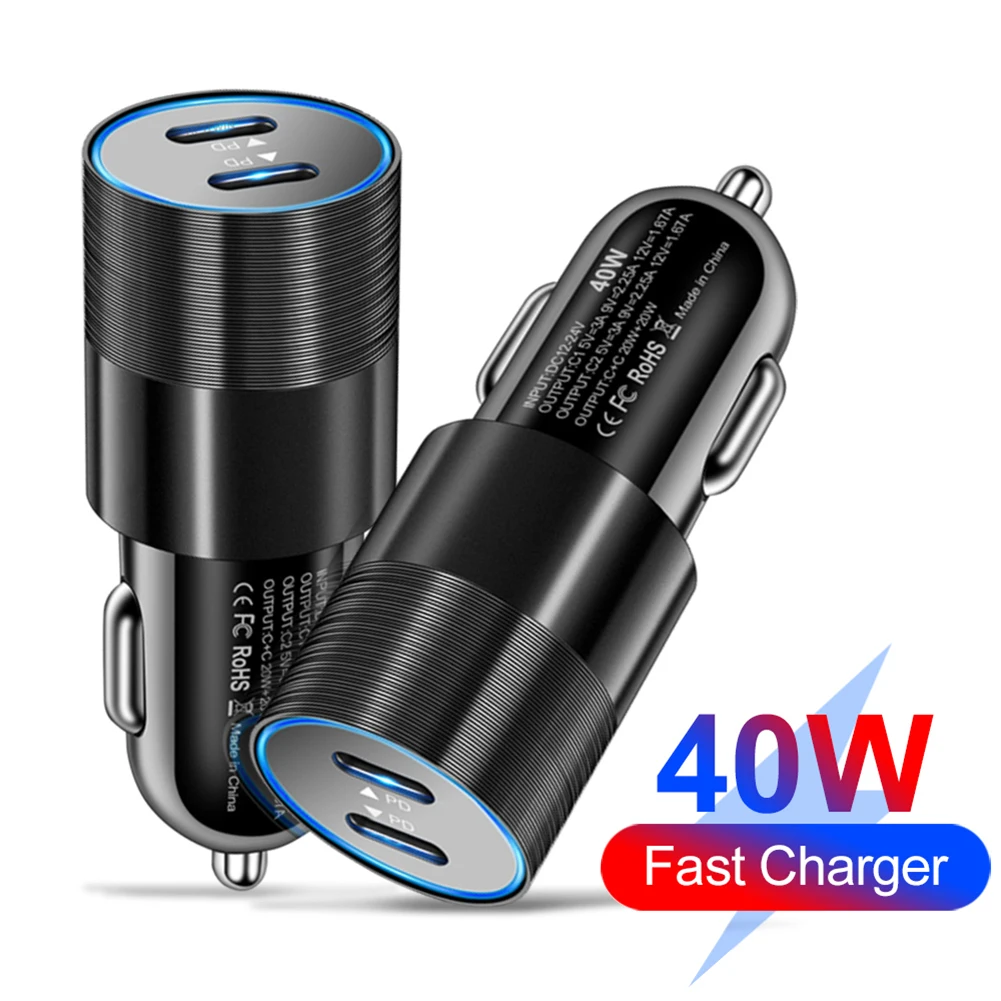 40W Dual USB-C Car Charger Quick Charge 12V/24V PD Fast Charging Car Phone Charger For iPhone 13/12/11 Pro/Pro Max Galaxy S21
40W Dual USB-C Car Charger Quick Charge 12V/24V PD Fast Charging Car Phone Charger For iPhone 13/12/11 Pro/Pro Max Galaxy S21