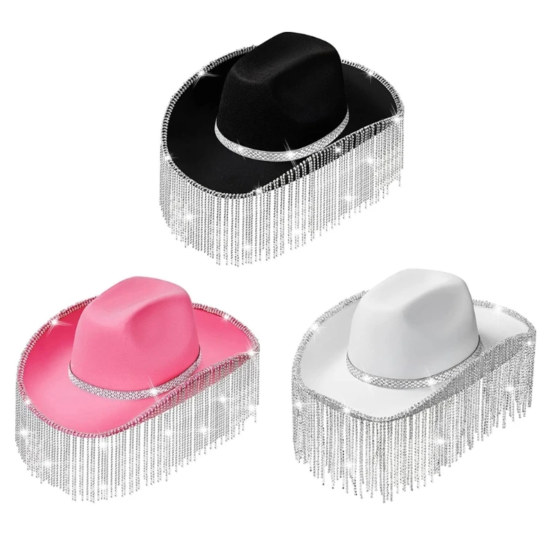 Cowgirl Hat for Adult Cowboy Hat with Rhinestones Fringe Rave Hats Fit Most Women for Theme Party Black White Pink NEW
Cowgirl Hat for Adult Cowboy Hat with Rhinestones Fringe Rave Hats Fit Most Women for Theme Party Black White Pink NEW