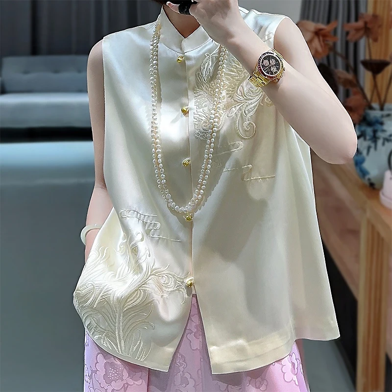 Chinese Style Vest Women's Summer New Suit Cutting Stand Neck Loose Vintage Phoenix Tail Embroidery Elegant Sleeveless Top S-XXL
Chinese Style Vest Women's Summer New Suit Cutting Stand Neck Loose Vintage Phoenix Tail Embroidery Elegant Sleeveless Top S-XXL