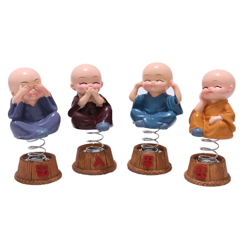 

Car Ornaments 4Pcs/set Resin Bobble Heads Doll Figure Decoration Tomy Monks Maitreya Buddha Figure Gift Desk Auto Pendant Charms