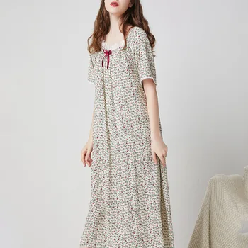 Women Nightgown Cotton Short Sleeve Lingerie Polka Dot Nightwear Womens Pajamas Home Clothes Dressing Gown Plus Size Nightdress