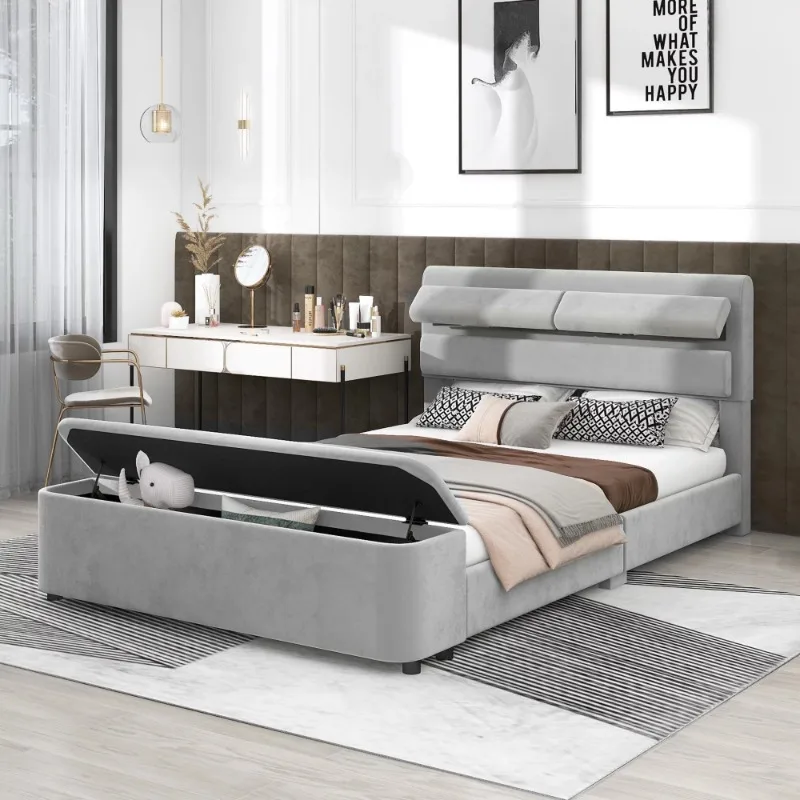Full Size Upholstery Platform Bed with Storage Headboard and Footboard for Kids Bedroom, Gray
Full Size Upholstery Platform Bed with Storage Headboard and Footboard for Kids Bedroom, Gray