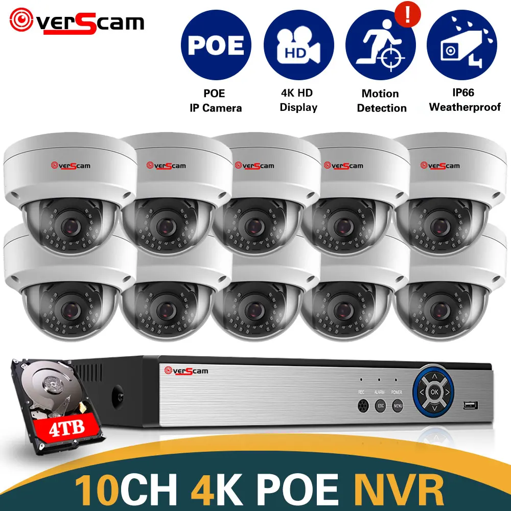 

H.265 8CH 4K POE NVR Kit CCTV Home Security System 8MP Waterproof Indoor/Outdoor Dome IP Camera Video Surveillance Set 10CH 4CH