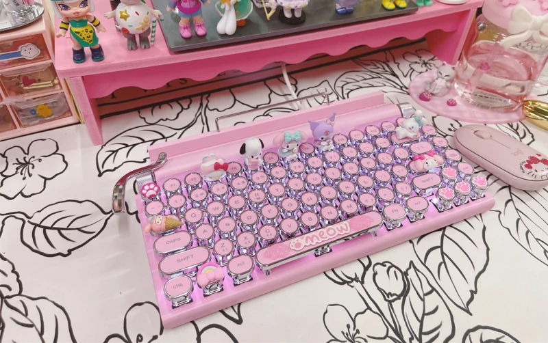 Cartoon Kitty Cat Rabbit pink Bluetooth typewriter keyboard Retro dot 83 key white backlight Wireless wired Mechanical keyboard
Cartoon Kitty Cat Rabbit pink Bluetooth typewriter keyboard Retro dot 83 key white backlight Wireless wired Mechanical keyboard