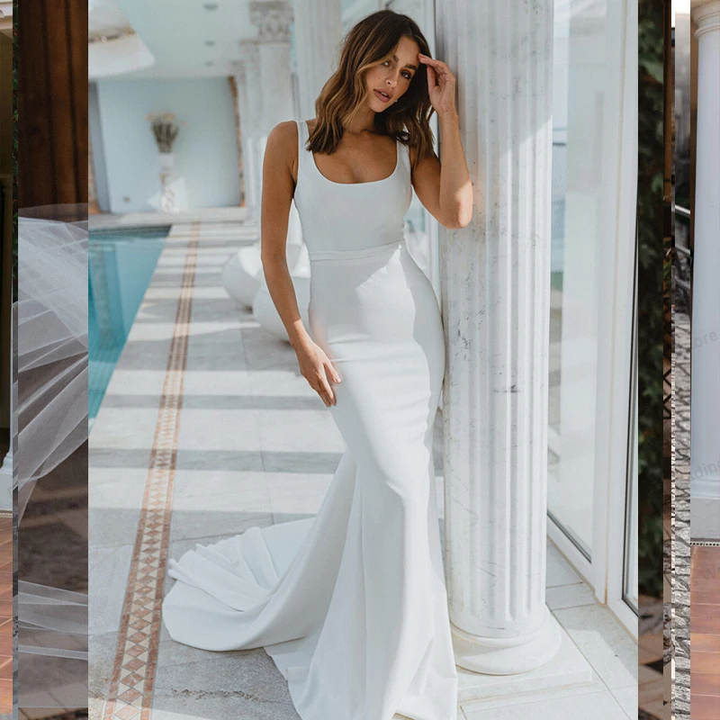 Square Collar Sleeveless Mermaid Backless Wedding Dress Beach Country Soft Satin A-Line Bride Gown Robe De Mariée Wedding Gown
Square Collar Sleeveless Mermaid Backless Wedding Dress Beach Country Soft Satin A-Line Bride Gown Robe De Mariée Wedding Gown