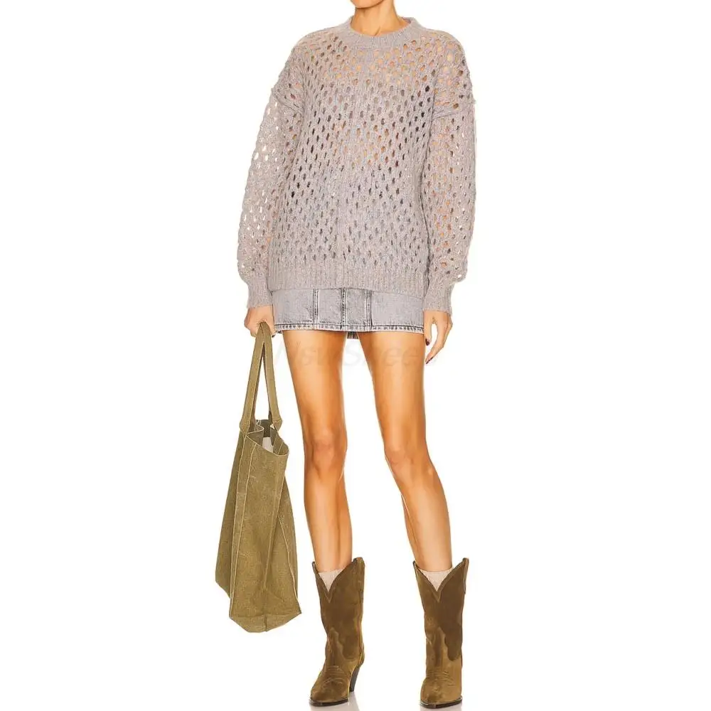 Ladies Winter Knit Long Sleeve Pullover Pure Color o-neck Hollow Out Top Acrylic Polyamide Wool Sexy Designer Women's Pullover
Ladies Winter Knit Long Sleeve Pullover Pure Color o-neck Hollow Out Top Acrylic Polyamide Wool Sexy Designer Women's Pullover
