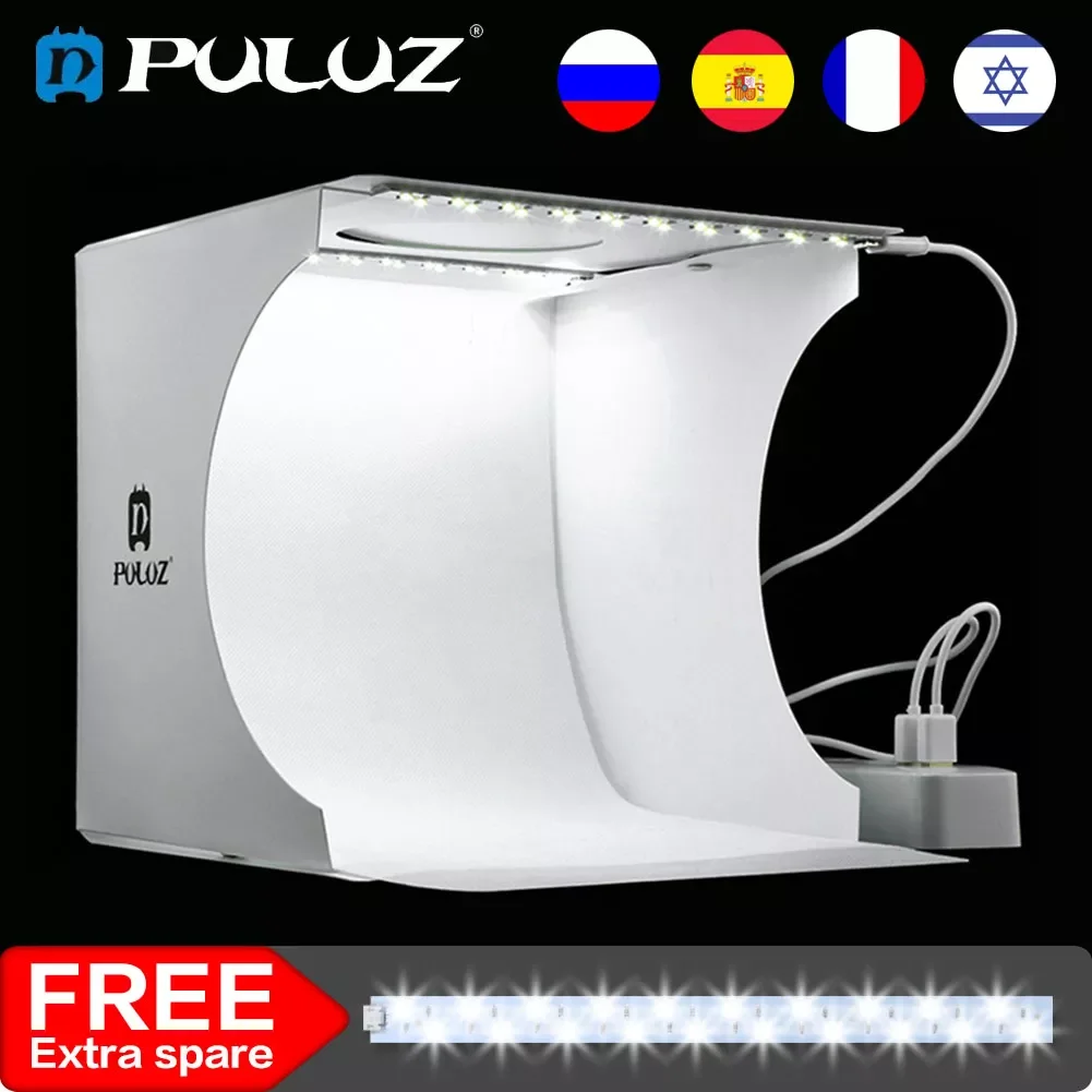Mini Folding Lightbox Photography Photo Studio Softbox 2 Panel LED Light Soft Box Photo Background Kit Light box for DSLR Camera
Mini Folding Lightbox Photography Photo Studio Softbox 2 Panel LED Light Soft Box Photo Background Kit Light box for DSLR Camera
