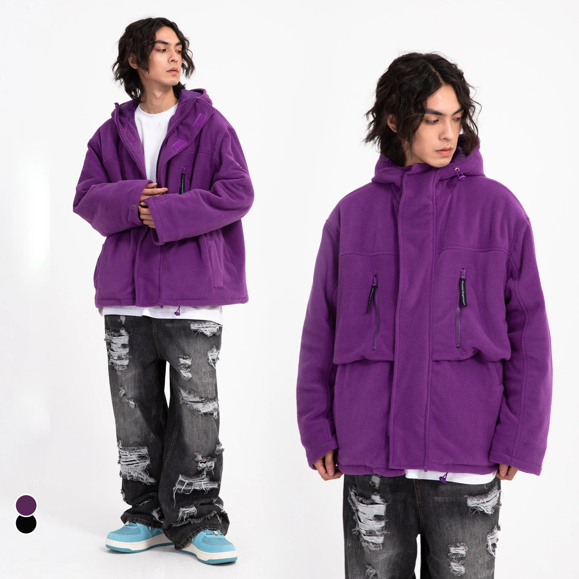 American street style fleece men's jumpsuit women's coat couples wear lining with cotton cardigan drop shoulder version
American street style fleece men's jumpsuit women's coat couples wear lining with cotton cardigan drop shoulder version