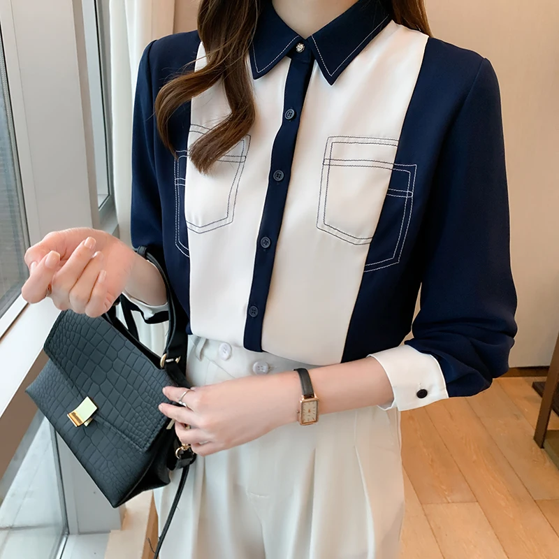 Summer New Blouses Women's Clothing Polo Shirt Long Sleeve Top Fashion Retro Loose Stitching Blouse Girl Chiffon Casual
Summer New Blouses Women's Clothing Polo Shirt Long Sleeve Top Fashion Retro Loose Stitching Blouse Girl Chiffon Casual