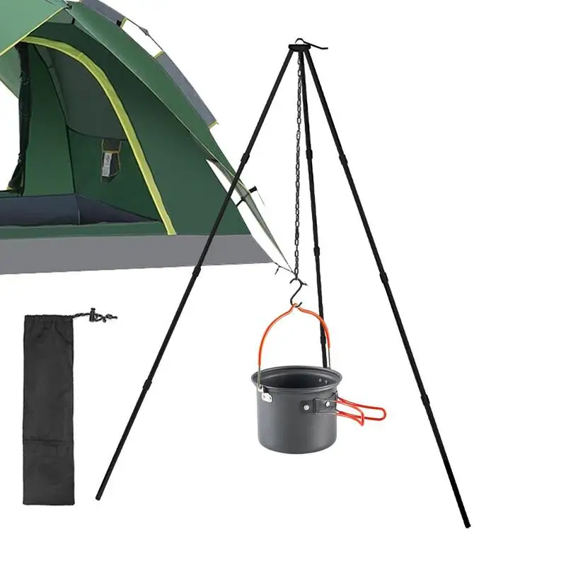 

New Cooking Tripod For Campfire Stove Tripod Camping Accessories Adjustable Hang Chain Campfire Tripod Foldable Lightweight