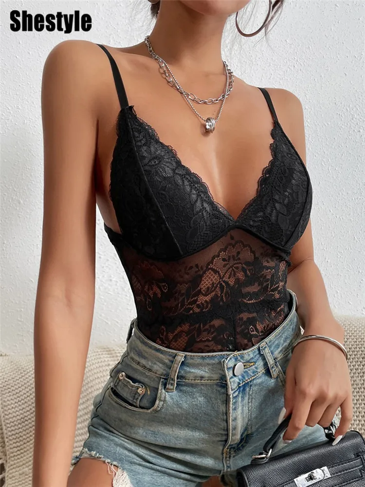 Shestyle V Neck Lace Bodysuits Women Black Mesh See Through Basic Flower Spaghetti Strap Hot Girls Sexy Camis Tops Vest
Shestyle V Neck Lace Bodysuits Women Black Mesh See Through Basic Flower Spaghetti Strap Hot Girls Sexy Camis Tops Vest