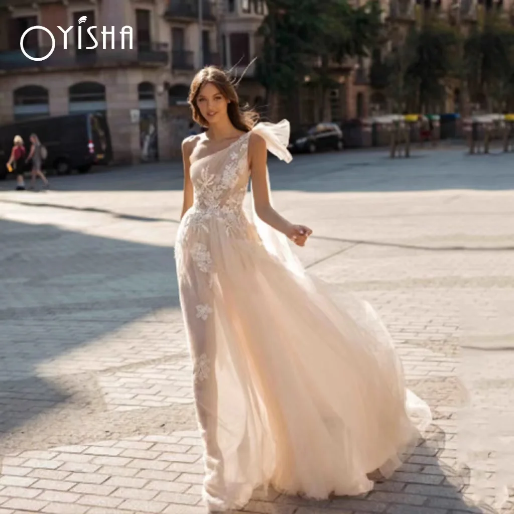 OYISHA Sexy One Shoulder Wedding Dresses A Line Lace Appliques Bridal Gowns Floor Length Tulle Backless Robe De Mariee 2023
OYISHA Sexy One Shoulder Wedding Dresses A Line Lace Appliques Bridal Gowns Floor Length Tulle Backless Robe De Mariee 2023