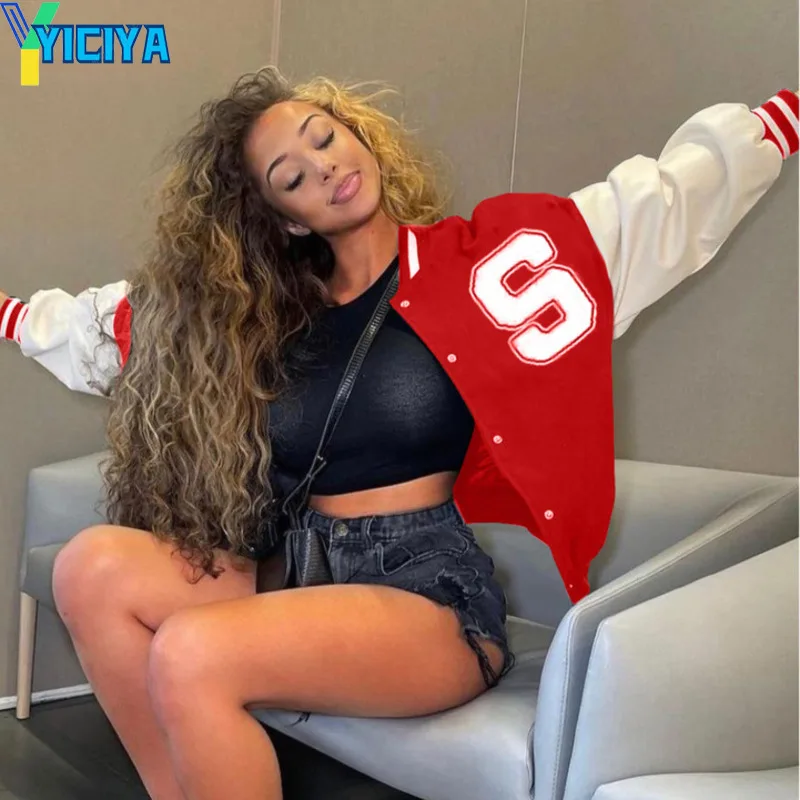 YICIYA Women's jackets letters Printed ribbed snaps fashion red baseball jersey bomber Y2K Harajuku hip hop women clothing 2022
YICIYA Women's jackets letters Printed ribbed snaps fashion red baseball jersey bomber Y2K Harajuku hip hop women clothing 2022
