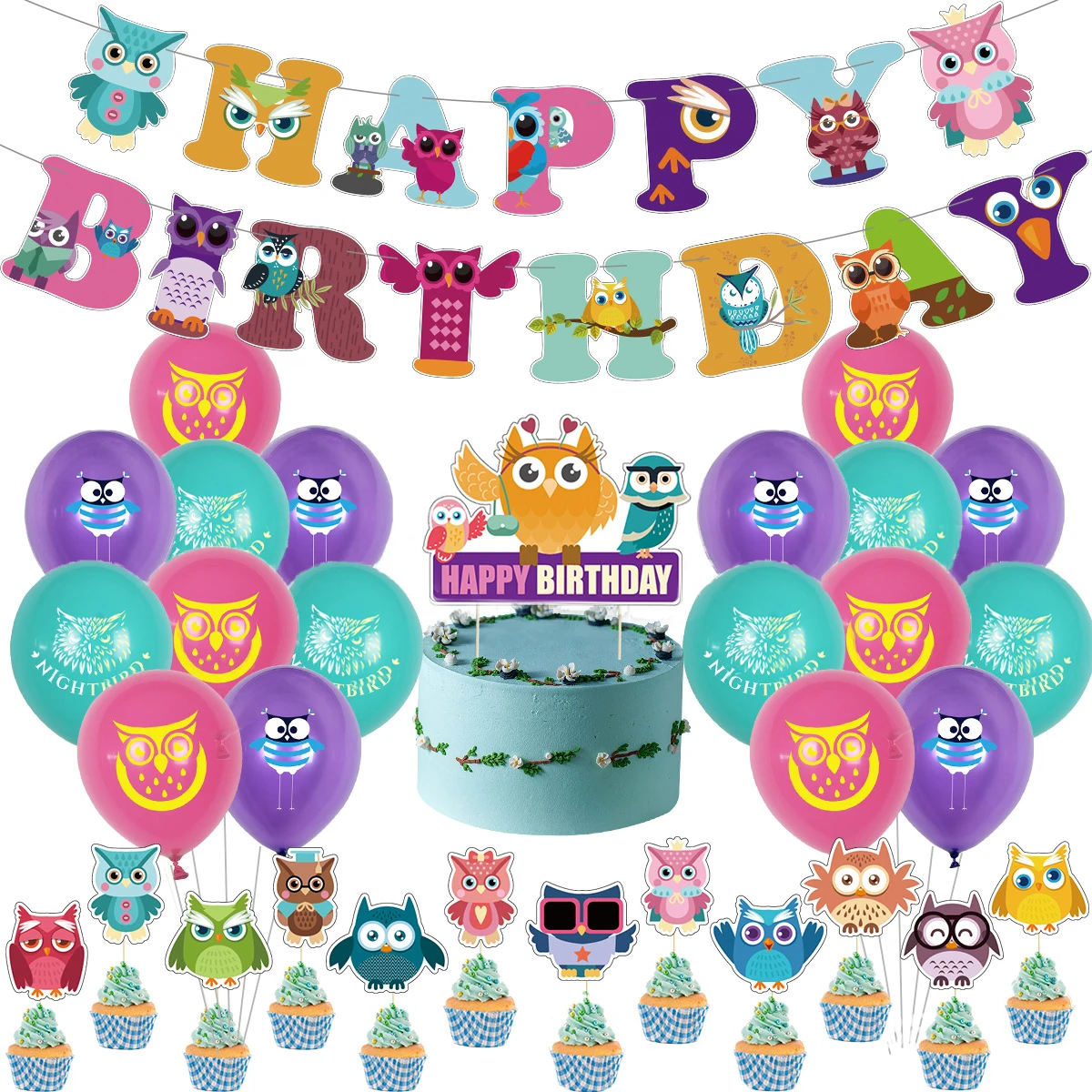 JOYMEMO Owl Theme Birthday Party Decoration Balloons Set Cartoon Owl Happy Birthday Banner Cake Toppers Kids Birthday Supplies
JOYMEMO Owl Theme Birthday Party Decoration Balloons Set Cartoon Owl Happy Birthday Banner Cake Toppers Kids Birthday Supplies