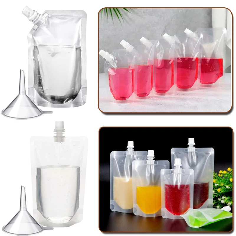 

Portable Travel Juice Pouch Sealed Plastic Drink Cold Bags Ice Drink Pouches Transparent Storage 100ml-500ml Spout Beverage