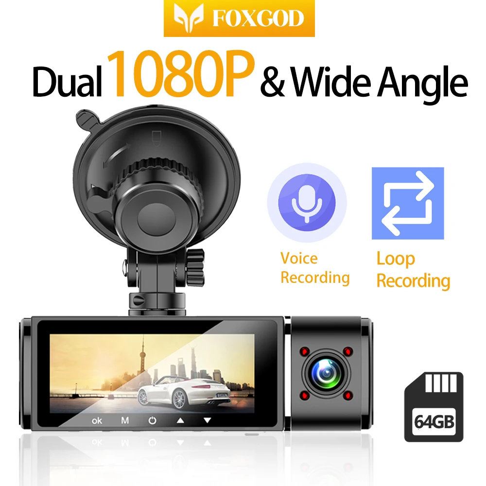 

Dash Cam Car Dvr 3.16" IPS Screen HD1080P Dashboard Camera 260° Lens Rotation Loop Recording Video Night Vision Black Box