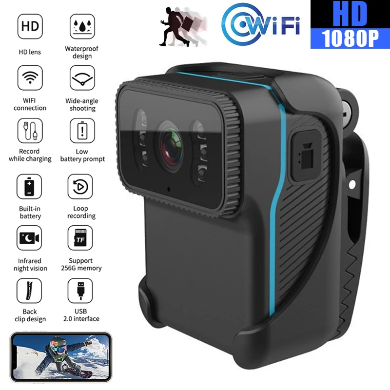 

CS02 1080P HD Portable body Action Camera WiFi DV Camcorder LoopRecording Support TF Card Night Vision Cam MP4 Video Life Record