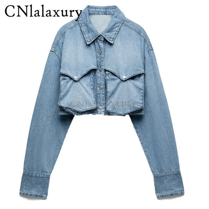 CNlalaxury Fashion Women Crop Denim Jacket Lapel Single Braested Long Sleeve Blue Jeans Coat Simple Female Spring Outwear 2022
CNlalaxury Fashion Women Crop Denim Jacket Lapel Single Braested Long Sleeve Blue Jeans Coat Simple Female Spring Outwear 2022