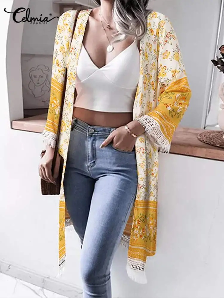 Celmia Fashion Long Sleeve Cover Up Bohemian Floral Print Loose Casual Kimono Women Open Front Tassel Long Cardigan Outwear
Celmia Fashion Long Sleeve Cover Up Bohemian Floral Print Loose Casual Kimono Women Open Front Tassel Long Cardigan Outwear