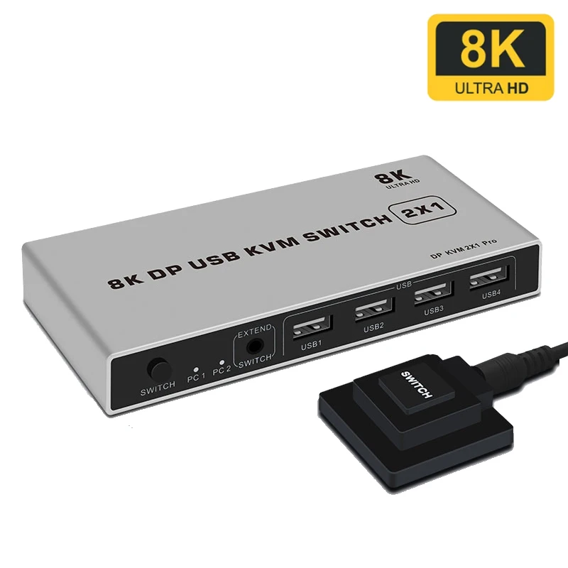 

2323 LSM 8k двухпортовый Displayport KVM переключатель 2x1 USB Displayport KVM 60 Гц DP KVM переключатель 2 в 1 выход share монитор мышь