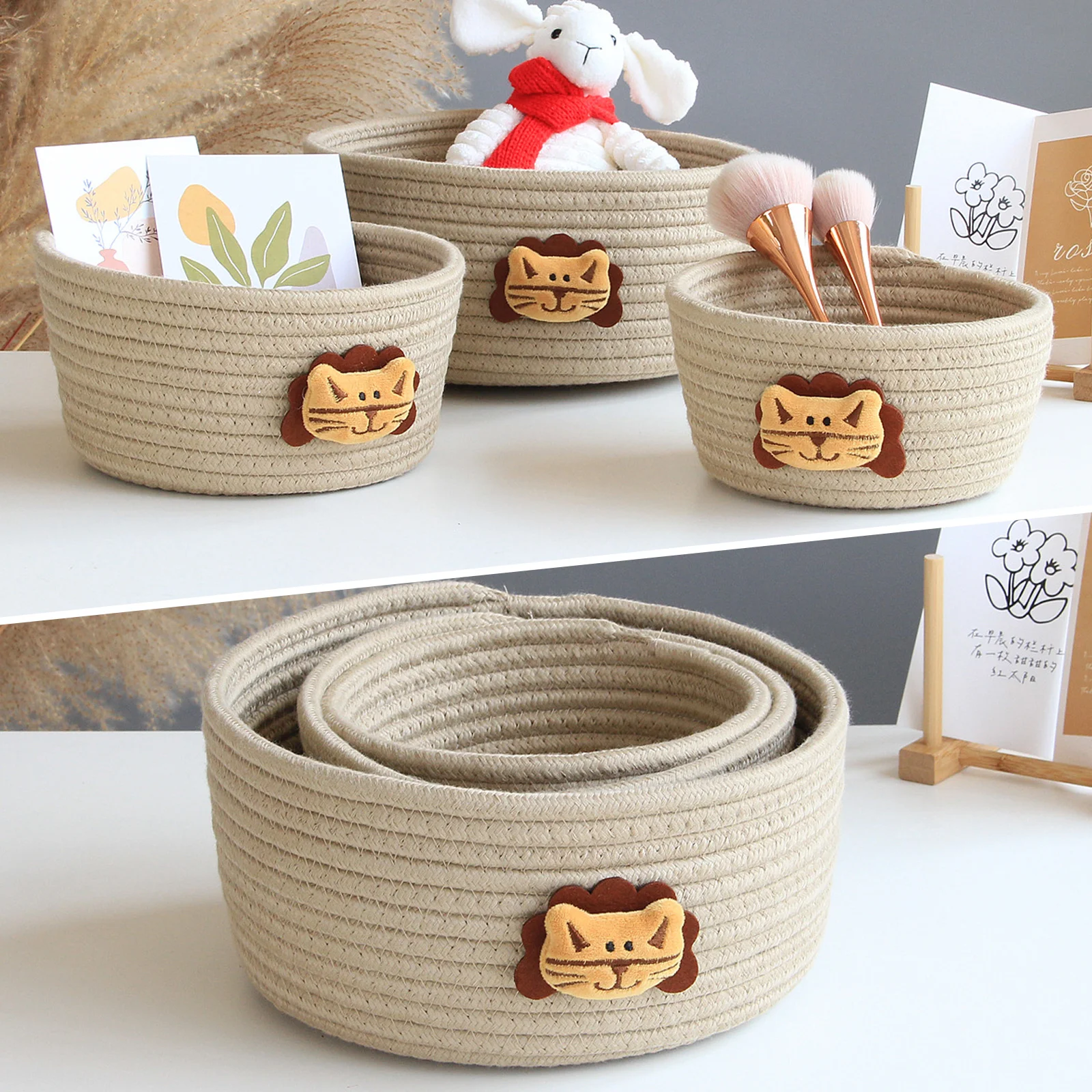 3 Pcs Cute Lion Storage Box Round Organizer Bins Cartoon Animals Hand Woven Storage Basket Kids Toys Desktop Organizer
3 Pcs Cute Lion Storage Box Round Organizer Bins Cartoon Animals Hand Woven Storage Basket Kids Toys Desktop Organizer