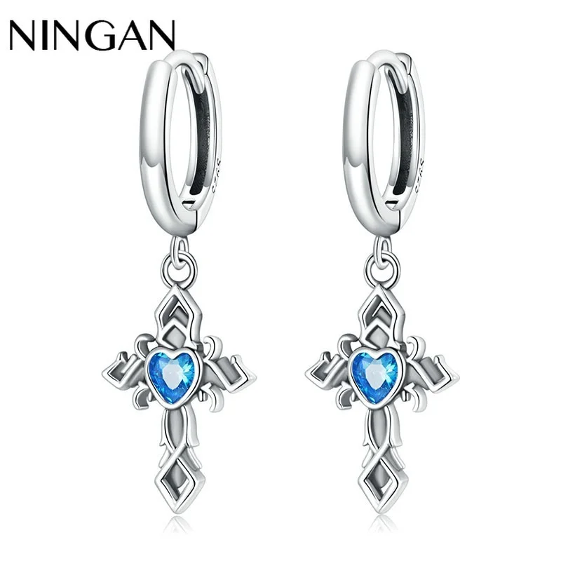 NINGAN New Retro Cross Earrings Women Blue Heart Zirconia Drop Earrings 925 Sterling Silver Women Jewelry
NINGAN New Retro Cross Earrings Women Blue Heart Zirconia Drop Earrings 925 Sterling Silver Women Jewelry