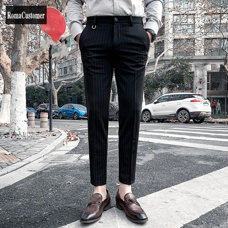 Summer Stripe Ankle-Length Casual Pants Mens British Style Slim Pencil Pants Stretch Korean Version Trend Male Suits Pants
Summer Stripe Ankle-Length Casual Pants Mens British Style Slim Pencil Pants Stretch Korean Version Trend Male Suits Pants