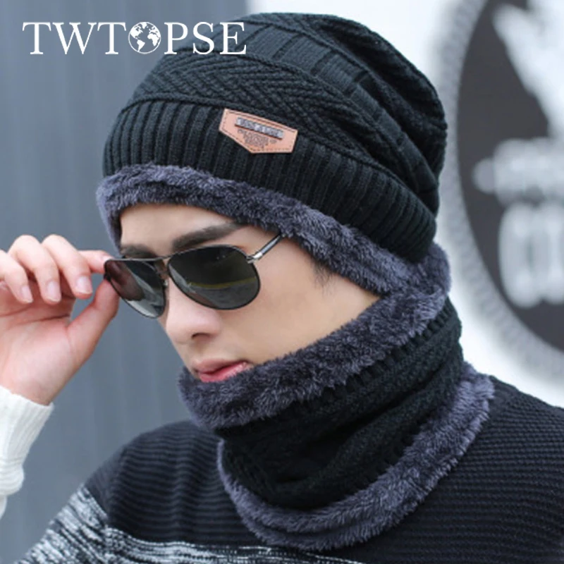 Плюшевая вязаная шапка TWTOPSE, однотонная зимняя мужская и женская ожерелье, модная утепленная теплая шапка для кемпинга и защиты ушей