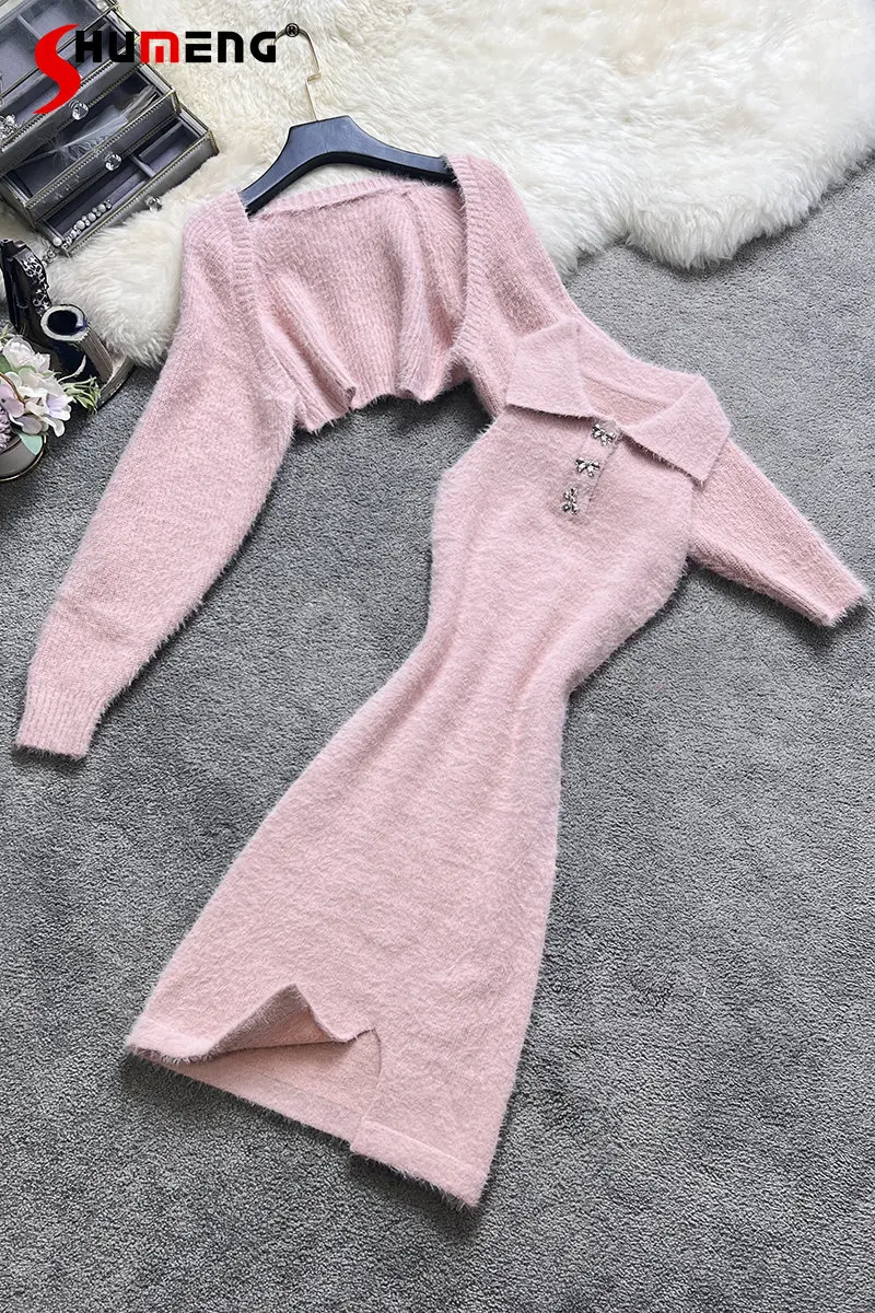 Autumn Winter Mink Fur Halter Sheath Dress Sleeveless Slimming Dress + Short Sweater Cardigan Pure Desire Knit Two-Piece Suit
Autumn Winter Mink Fur Halter Sheath Dress Sleeveless Slimming Dress + Short Sweater Cardigan Pure Desire Knit Two-Piece Suit
