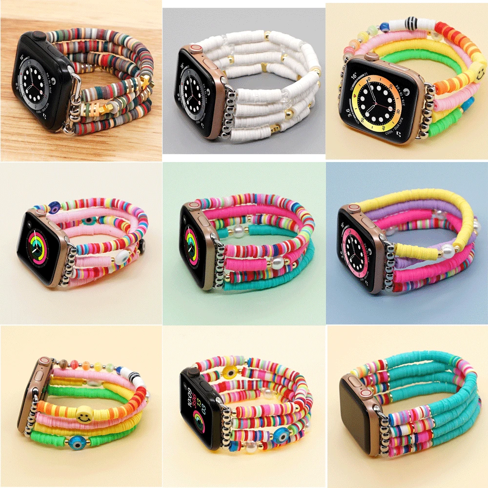 New Bohemian Hand Beaded Soft Pottery Smiling Face Woman Strap For Apple Watch Band 45mm 41mm Bracelet For iWatch Series 2022
New Bohemian Hand Beaded Soft Pottery Smiling Face Woman Strap For Apple Watch Band 45mm 41mm Bracelet For iWatch Series 2022