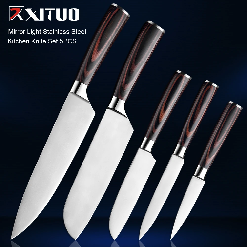 

XITUO Kitchen Knife Set 1-5 PC Mirror Light Stainless Steel Blade Sharp Santoku Chef Knife Utility Paring Knives Cooking Tools