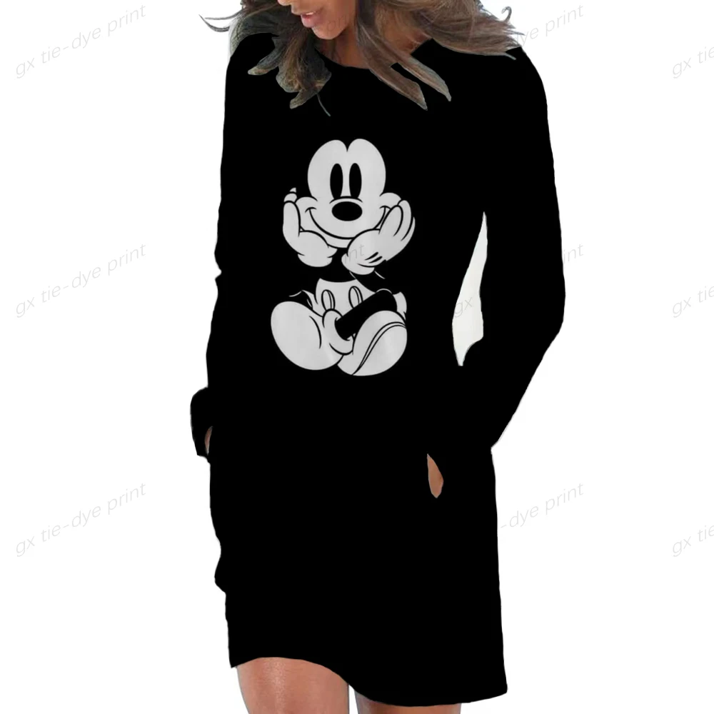 

Disney Minnie Mickey Women's Casual Snow Queen Girls Fancy Anna Elsa Print Long Sleeve Crew Neck Pocketed Tunic Sweatshirt Dress