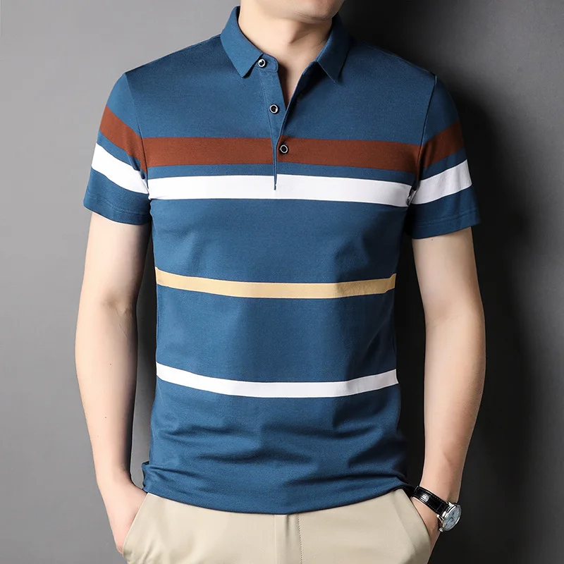 Business Gentleman Short Sleeve Lapel Polo Shirt Men's Summer Striped Simple TOP
Business Gentleman Short Sleeve Lapel Polo Shirt Men's Summer Striped Simple TOP