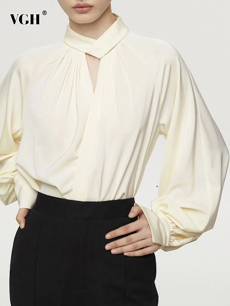VGH Solid Minimalist Pullover Shirts For Women Stand Collar Lantern Sleeve Hollow Out Elegant Loose Blouses Female 2023 Clothing
VGH Solid Minimalist Pullover Shirts For Women Stand Collar Lantern Sleeve Hollow Out Elegant Loose Blouses Female 2023 Clothing