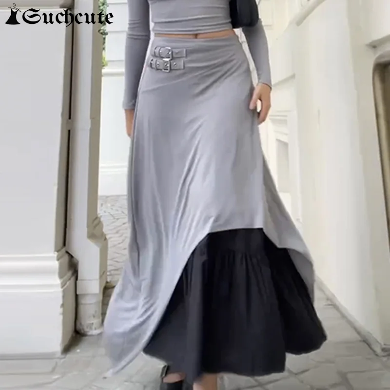 SUCHCUTE Patchwork Irregular Long Skirt For Women Contrast Color Female Fashion Loose Skirts Casual Button Elegant Ropa De Mujer
SUCHCUTE Patchwork Irregular Long Skirt For Women Contrast Color Female Fashion Loose Skirts Casual Button Elegant Ropa De Mujer
