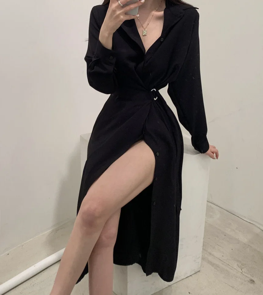 Korea Chic Elegant Lapel Single-breasted Lace-up Long-sleeved Shirt Dress Female Tide Elegant Lady Evening Dresses Belt Sexy
Korea Chic Elegant Lapel Single-breasted Lace-up Long-sleeved Shirt Dress Female Tide Elegant Lady Evening Dresses Belt Sexy