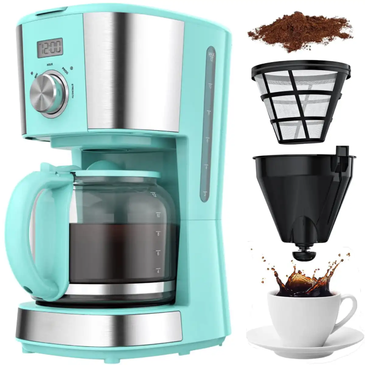 HUANQIU12-Cup Programmable Coffee Maker, Drip Coffee Machine Coffee Brewer with Timer, Anti-Drip Pot, Reusable Filter, Auto Kee
HUANQIU12-Cup Programmable Coffee Maker, Drip Coffee Machine Coffee Brewer with Timer, Anti-Drip Pot, Reusable Filter, Auto Kee