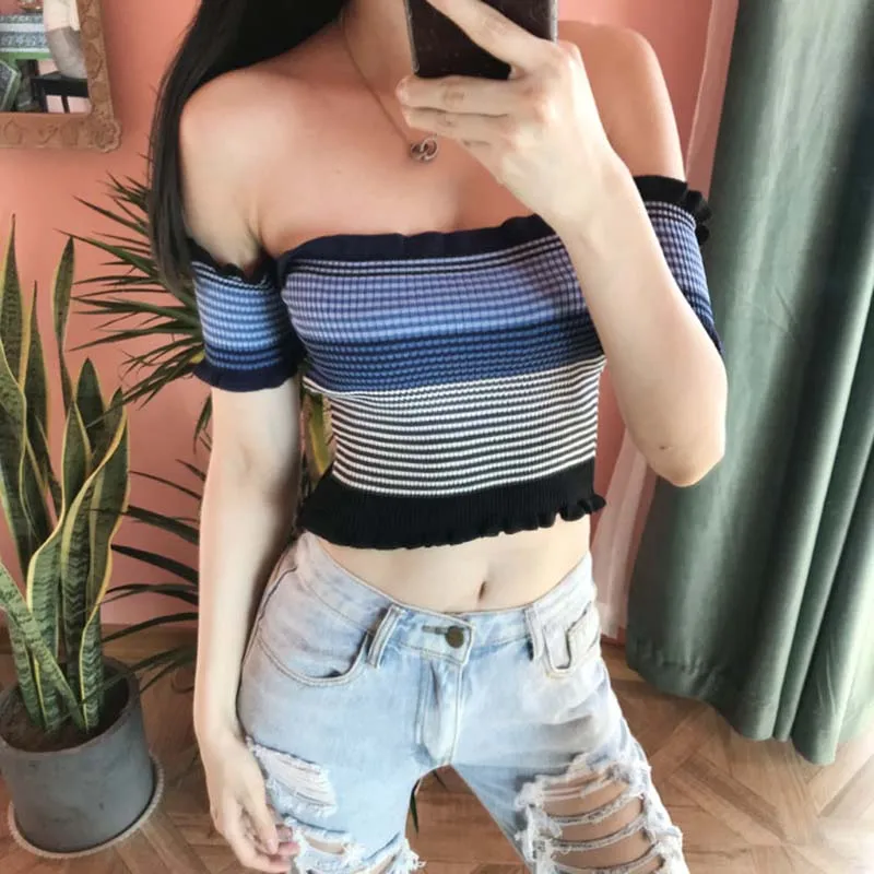 Women Rainbow Stripes Tops Off Shoulder Tops women Ruffles Hem Crop top Tees Women Sexy Tops For Women T-Shirts Women Clothing
Women Rainbow Stripes Tops Off Shoulder Tops women Ruffles Hem Crop top Tees Women Sexy Tops For Women T-Shirts Women Clothing