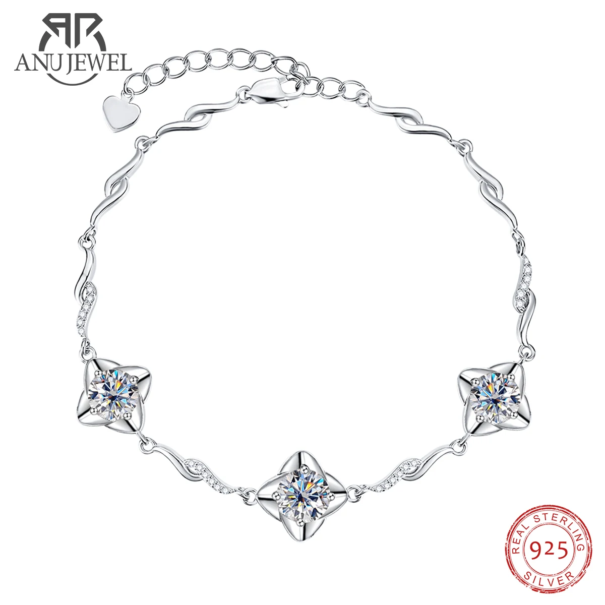 AnuJewel 3ct D Color Moissanite Four Leaf Clover Silver Bracelet 18K White Gold Plated Adjustable Bracelets For Woman Gifts
AnuJewel 3ct D Color Moissanite Four Leaf Clover Silver Bracelet 18K White Gold Plated Adjustable Bracelets For Woman Gifts