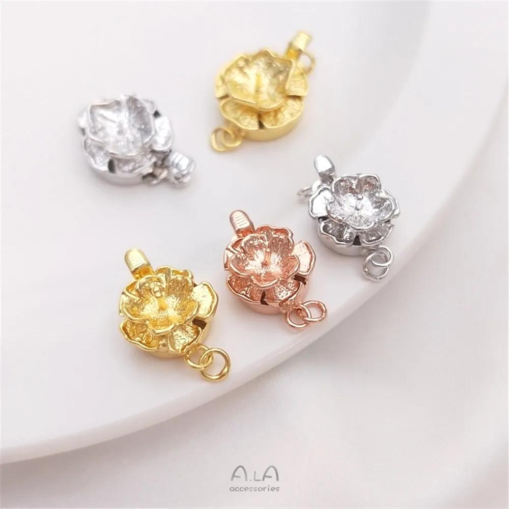 Electroplated 18K real gold with half hole pearl clasp in flower shape diy necklace first accessory buckle 
Electroplated 18K real gold with half hole pearl clasp in flower shape diy necklace first accessory buckle