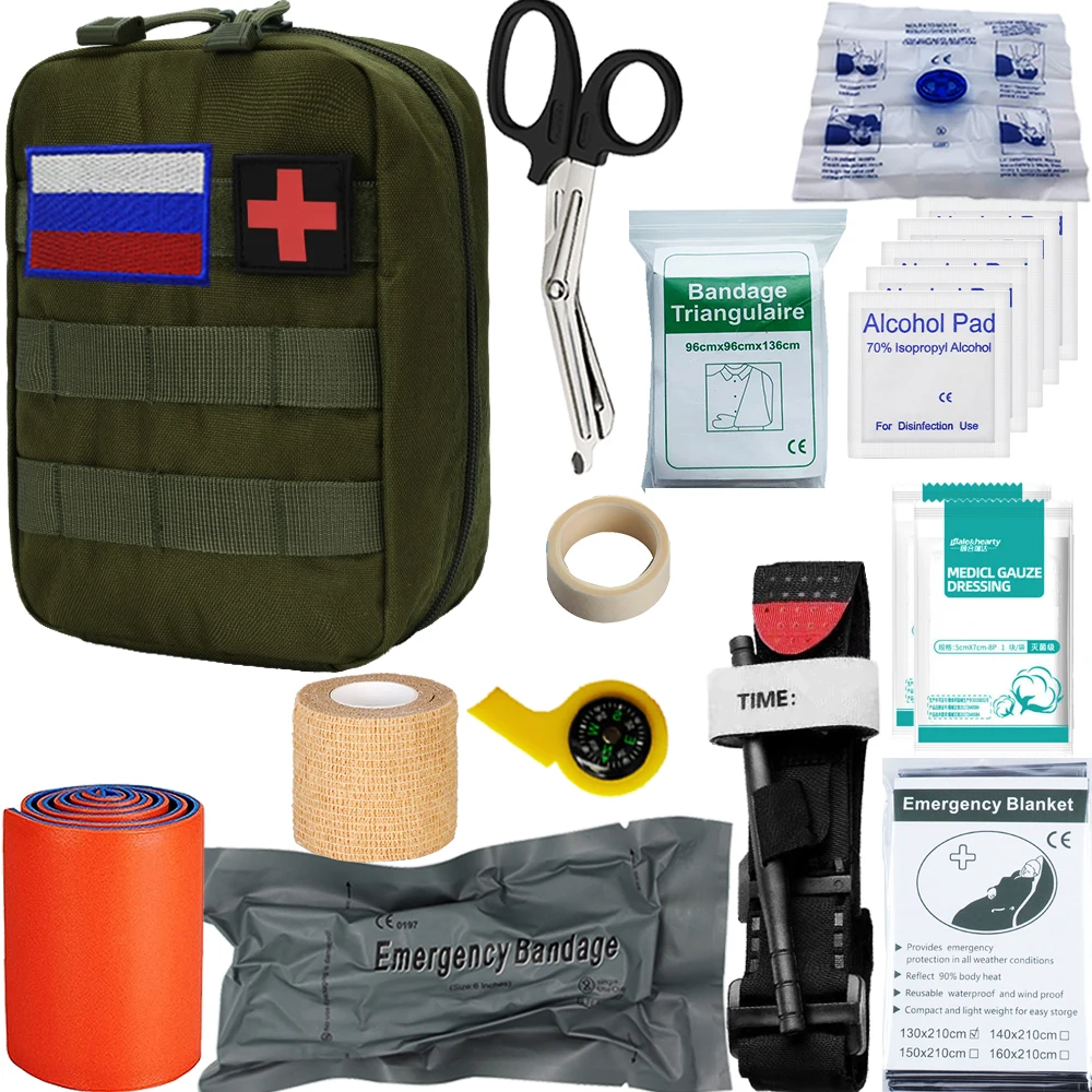 Survival kit Russian flag bandage Emergency Tactical First Aid Kit Survival Kits tourniquet Tool Emergency SOS
Survival kit Russian flag bandage Emergency Tactical First Aid Kit Survival Kits tourniquet Tool Emergency SOS