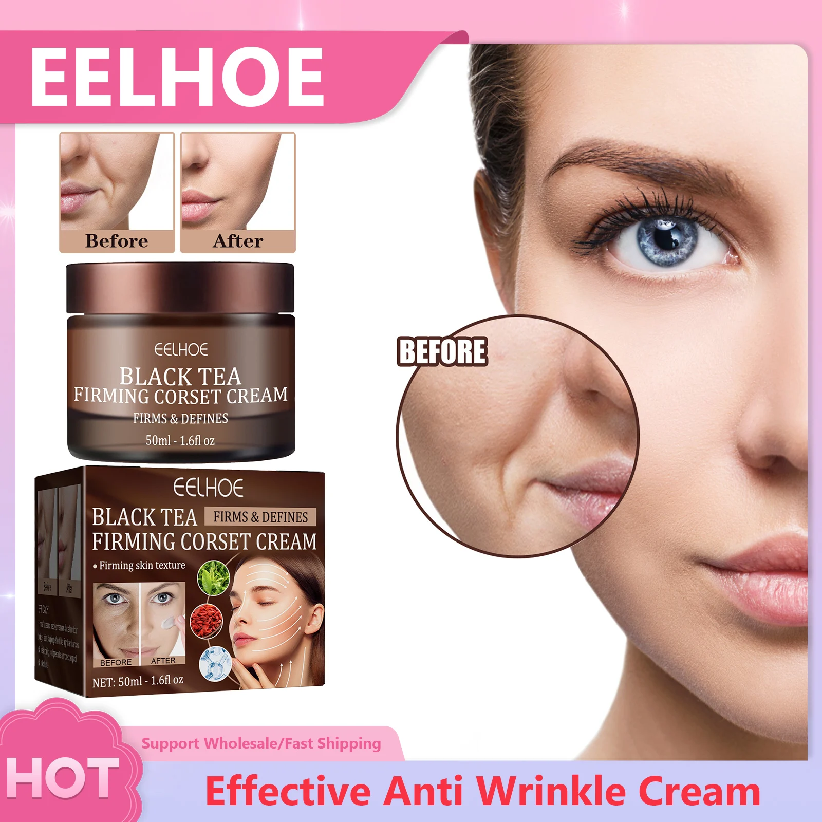 Effective Anti Wrinkle Cream Firming Lifting Shrink Pores Tighten Smooth Skin Nourishing Whitening Black Tea Moisturizing Cream
Effective Anti Wrinkle Cream Firming Lifting Shrink Pores Tighten Smooth Skin Nourishing Whitening Black Tea Moisturizing Cream