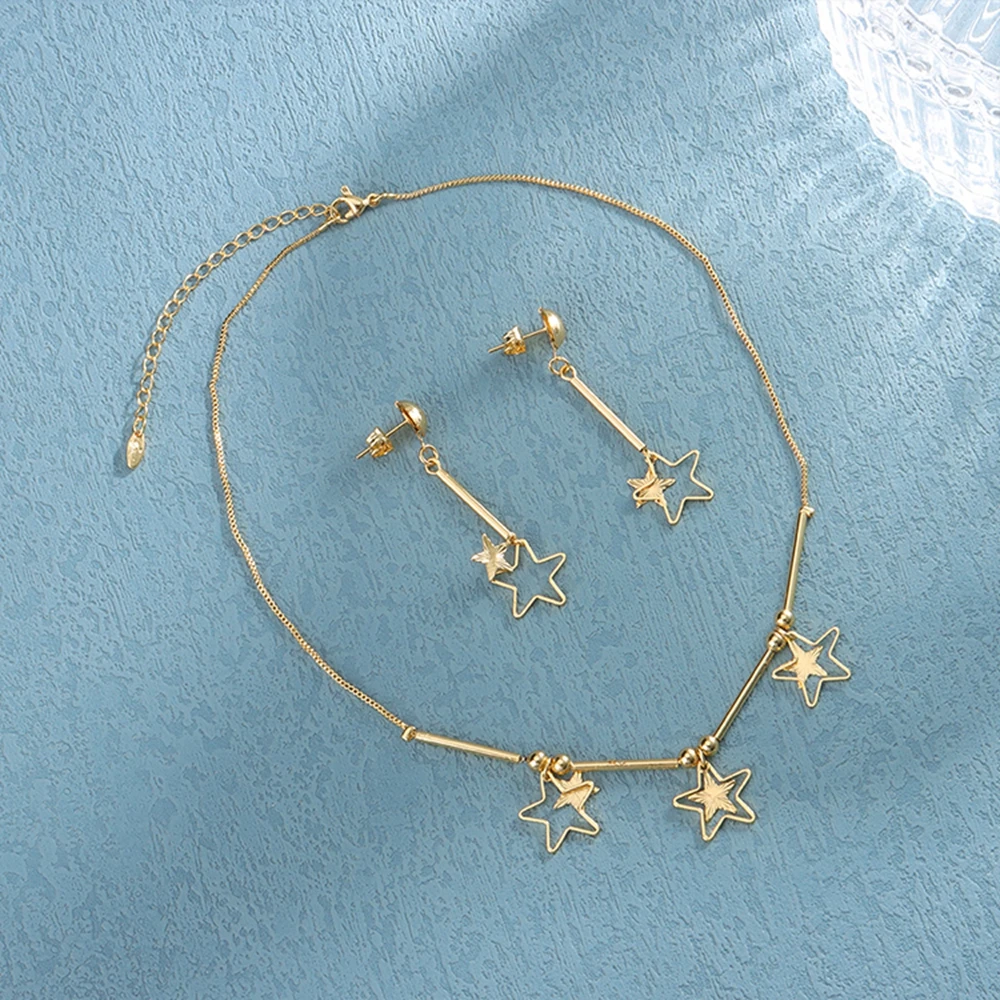 Women Little Necklace Pentagram Earrings 2 Pcs Set Famale Gold Filled Star Necklace Kpop Earrings Tiny Necklace for Girls
Women Little Necklace Pentagram Earrings 2 Pcs Set Famale Gold Filled Star Necklace Kpop Earrings Tiny Necklace for Girls