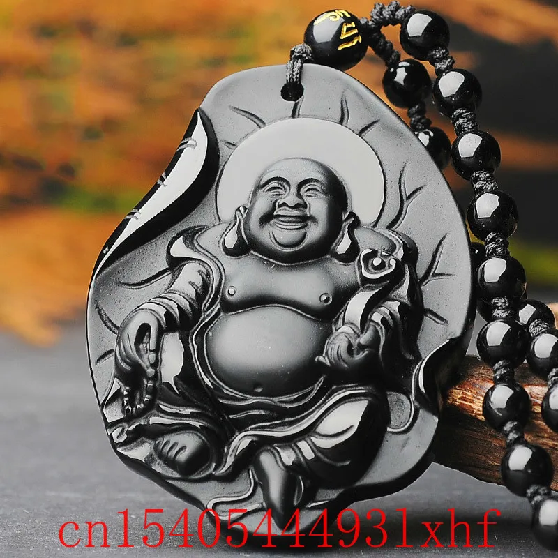 

Natural Black Obsidian Buddha Pendant Necklace Fashion Jewelry Hand-carved Beads Accessories Charm Amulet Gifts for Women Men