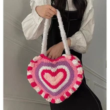DIY Handmade Bag Crochet Knitted Handbag Womens Bag Flower Finished Sweet Flower Handwoven Bag Ice Bar Thread